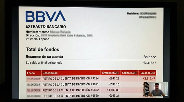 Extracto bancario BBVA de Marcos